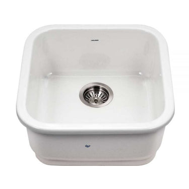 Houzer Platus White Fireclay Square Undermount Single Bowl Bar Sink